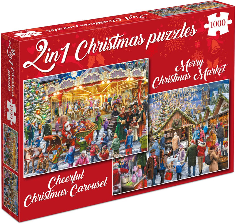 Puzzle natalizi di Tucker's Fun Factory - mercatino di buon Natale + allegra giostra di Natale - 2×1000 pezzi 68×49 cm (l×a) - puzzle