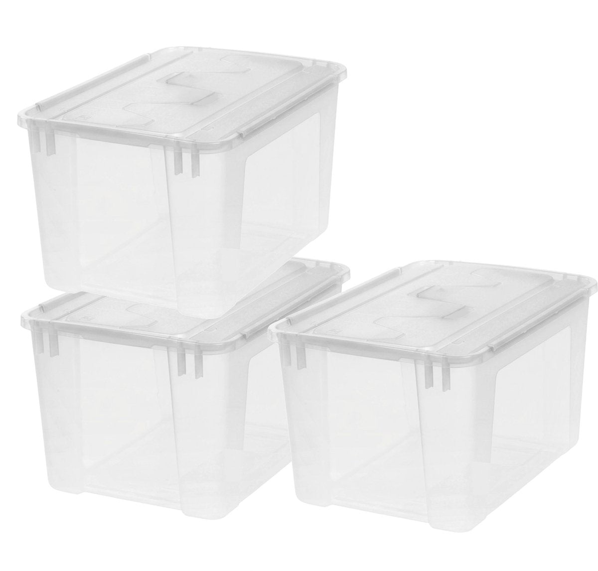 Scatola portaoggetti Iris con coperchio pieghevole - 48 l - impilabile - con coperchio pieghevole - plastica - trasparente - set da 3