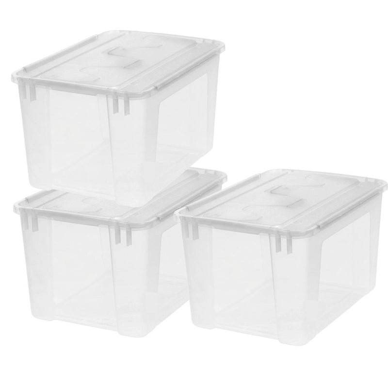Scatola portaoggetti Iris con coperchio pieghevole - 48 l - impilabile - con coperchio pieghevole - plastica - trasparente - set da 3
