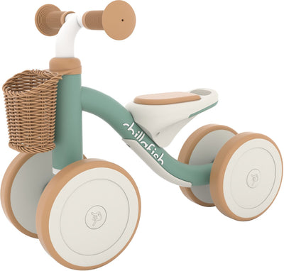 Bicicleta sin pedales chillafish 1 año para niños y niñas con cesta - andador para niños hasta 3 años - verde - carro ligero con asa para transporte - neumáticos silenciosos antideslizantes para interior y exterior - estable con 4 ruedas - modelo cruzi