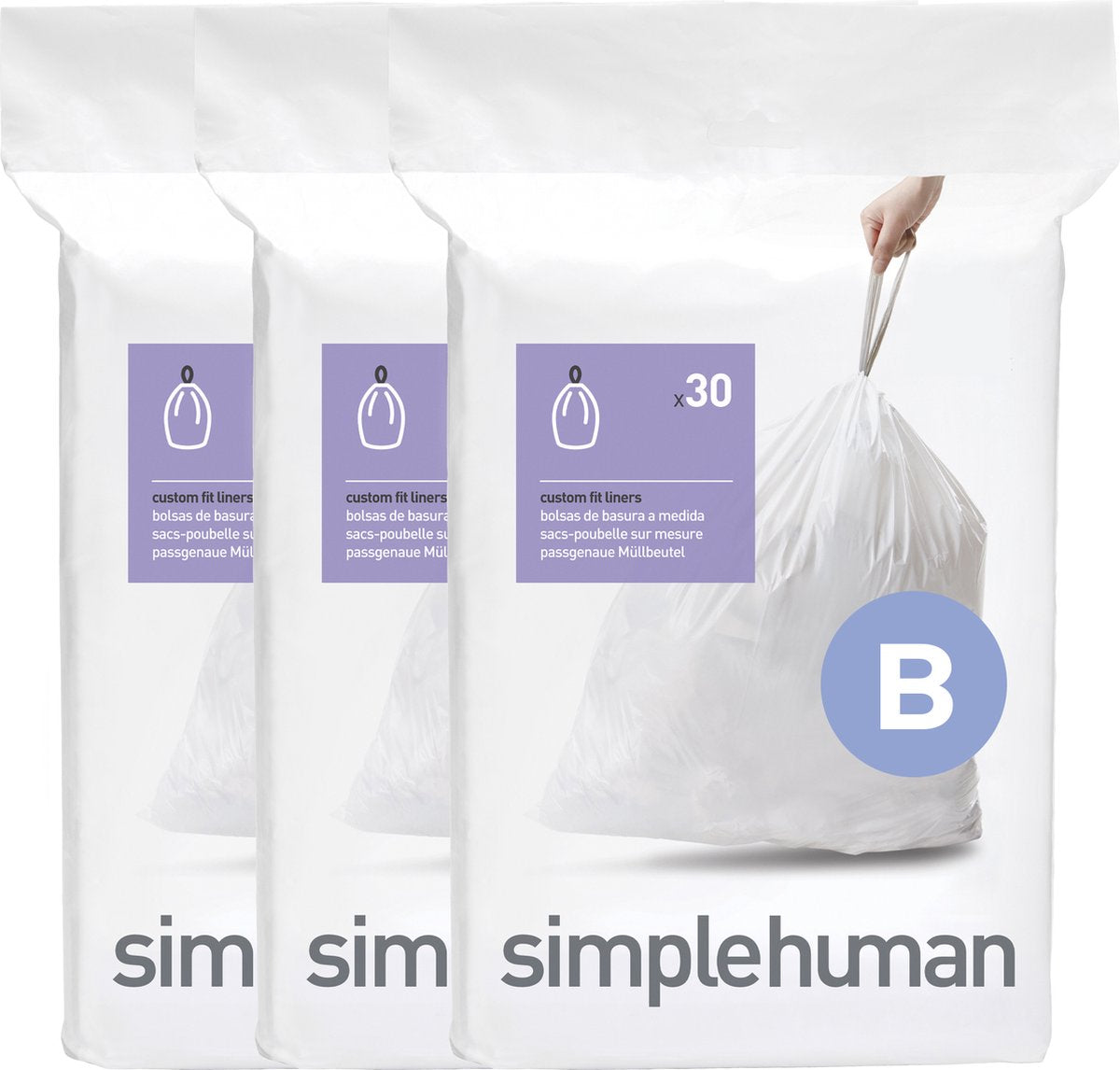 Bolsas de basura Simplehuman code b - 6 litros - 90 piezas - con cordón - blanco