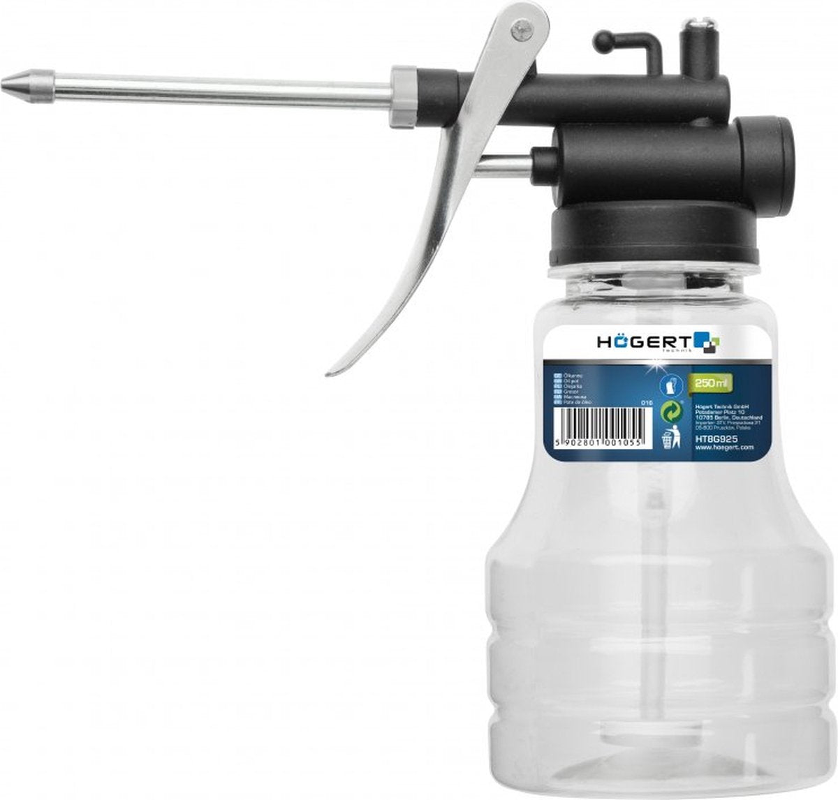 Högert technik ht8g925 - handmatige oliekan - 250ml - transparante container - ergonomisch