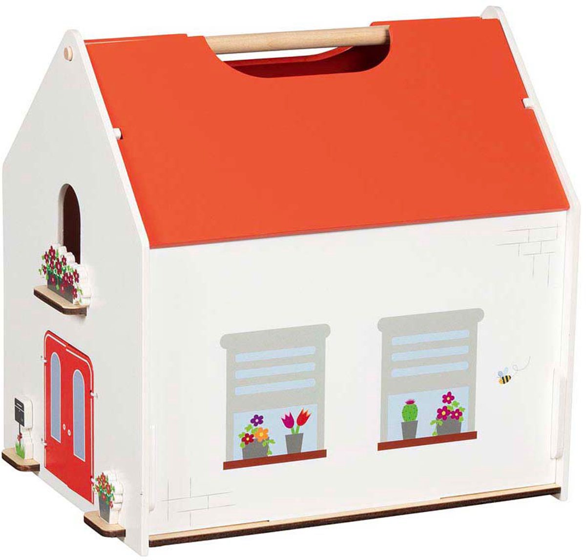 Casa de muñecas Goki portátil de madera con accesorios