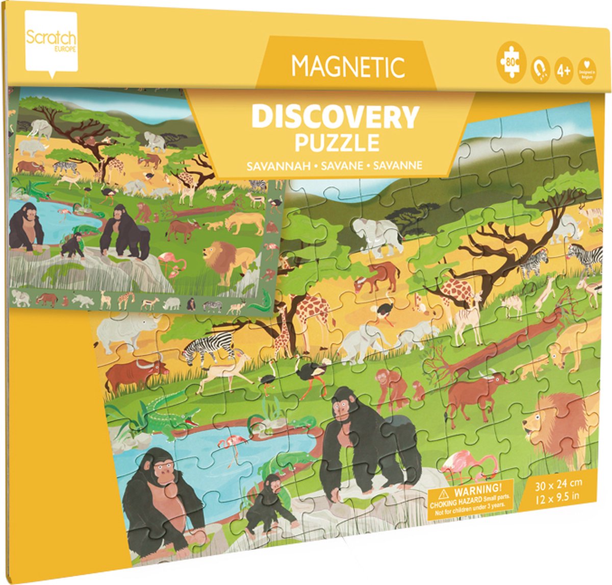 Puzzle magnetico 2 in 1 da grattare - gioco di scoperta - savana - 52,3x30,5 cm - 48 pezzi - 3 anni