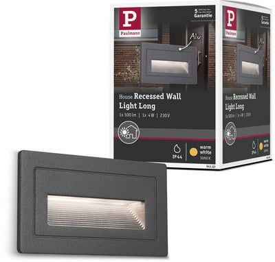Paulmann outdoor LED wall fixture long ip44 angular 103x62 mm 3000k 4w 30lm 230v black aluminum