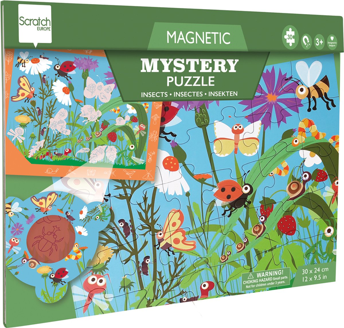 Scratch 2 in 1 magnetische puzzel - mystery game - insect - 52,3x30,5cm - 30 stukjes - 3 jaar