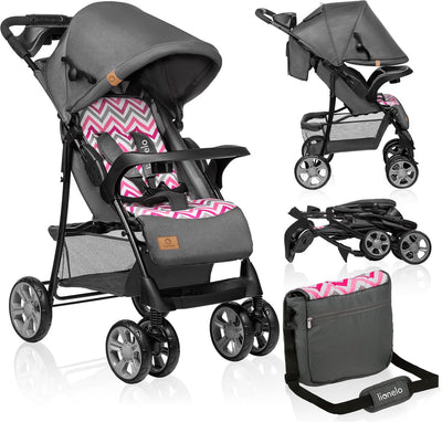 Lionelo emma plus buggy and pram - light and durable - adjustable backrest to lying position - xxl awning with window - large basket - organizer and bag - shock absorbers - 5-point belt - up to 15 kg - compactly foldable