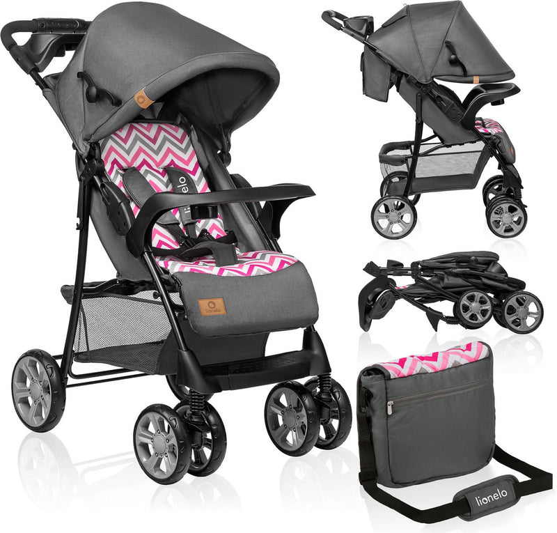 Silla de paseo y cochecito Lionelo emma plus - ligero y duradero - respaldo regulable hasta la posición tumbada - toldo xxl con ventana - cesta grande - organizador y bolsa - amortiguadores - cinturón de 5 puntos - hasta 15 kg - plegable de forma compacta