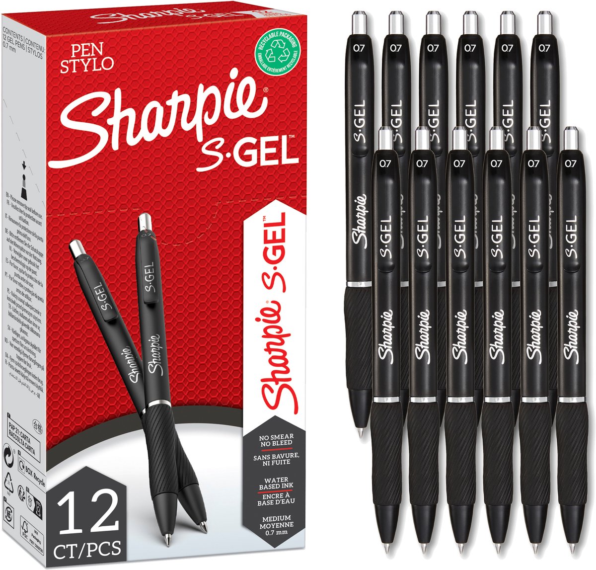 Gel Sharpie | bolígrafos de gel | punta media (0,7 mm) | tinta negra | 12 piezas