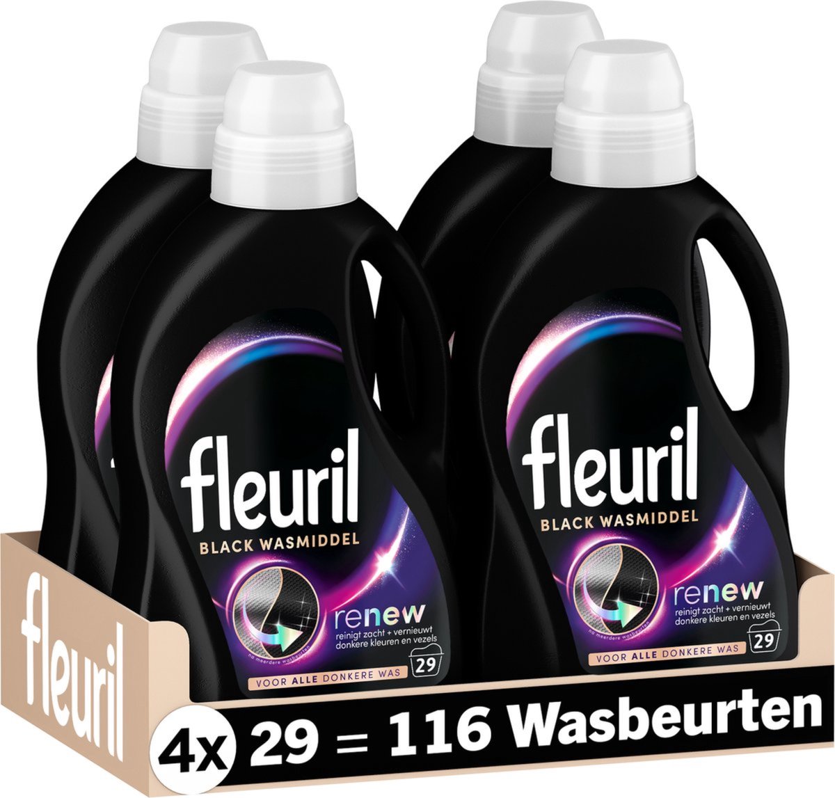 Fleuril nero - detersivo liquido - bucato scuro e nero - 4x29 lavaggi - confezione risparmio