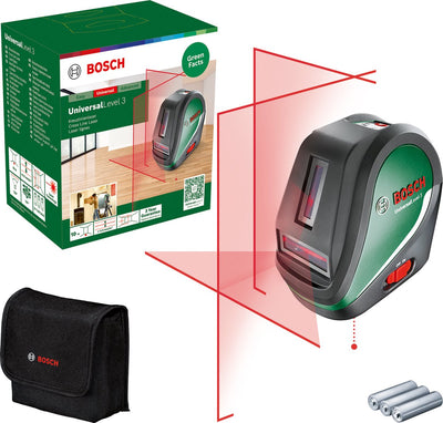 Bosch universallevel 3 - laser a linee incrociate - punto a piombo sopra e sotto - batterie incluse - custodia
