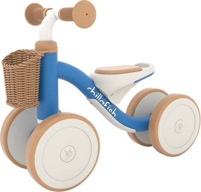 Bicicleta sin pedales chillafish 1 año para niños y niñas con cesta - andador para niños hasta 3 años - azul - carro ligero con asa para transporte - neumáticos antideslizantes silenciosos para interior y exterior - estable con 4 ruedas - modelo cruzi