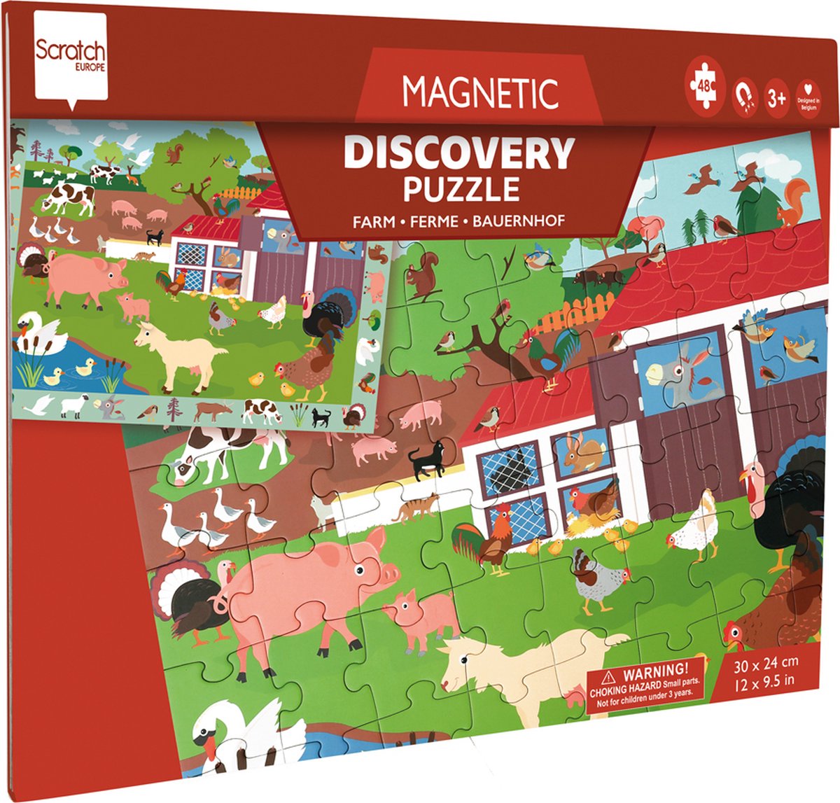 Puzzle magnetico Scratch 2 in 1 - gioco di scoperta - fattoria - 52,3x30,5 cm - 48 pezzi - 3 anni