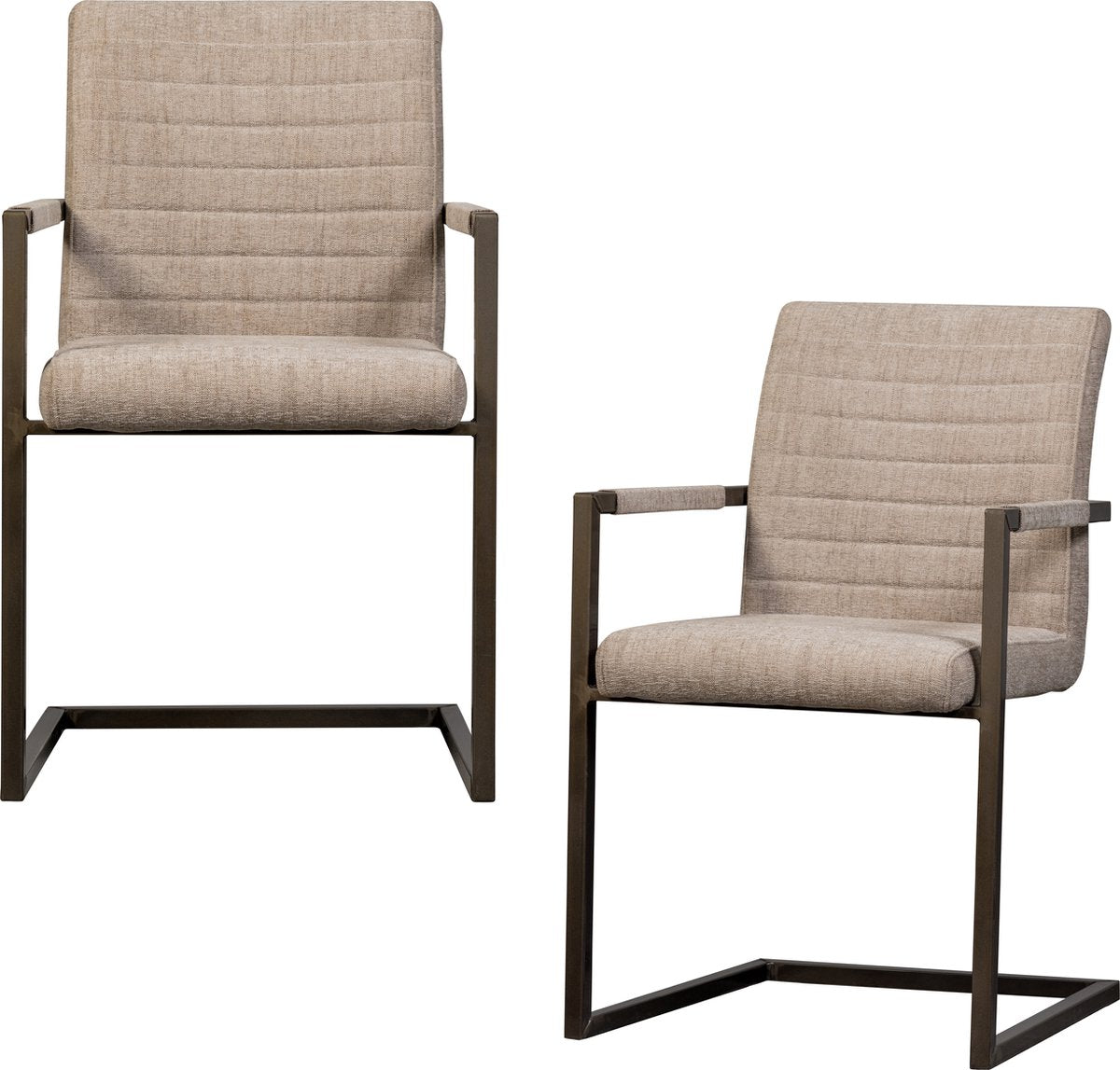 Woood bas eetkamerstoelen - geweven stof - zand melange - set van 2