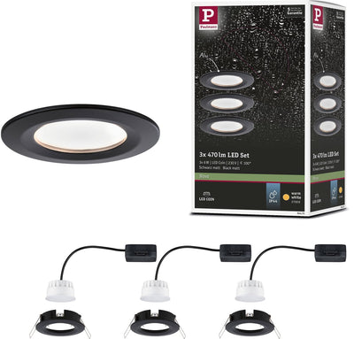 Paulmann LED recessed lamp nova coin basic set star ip44 round 78 mm coin 3x6w 3x470lm 230v 2700k black matt