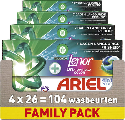 Ariel 4in1 detergent pods +touch of lenor unstoppables color - 4 x 26 washes