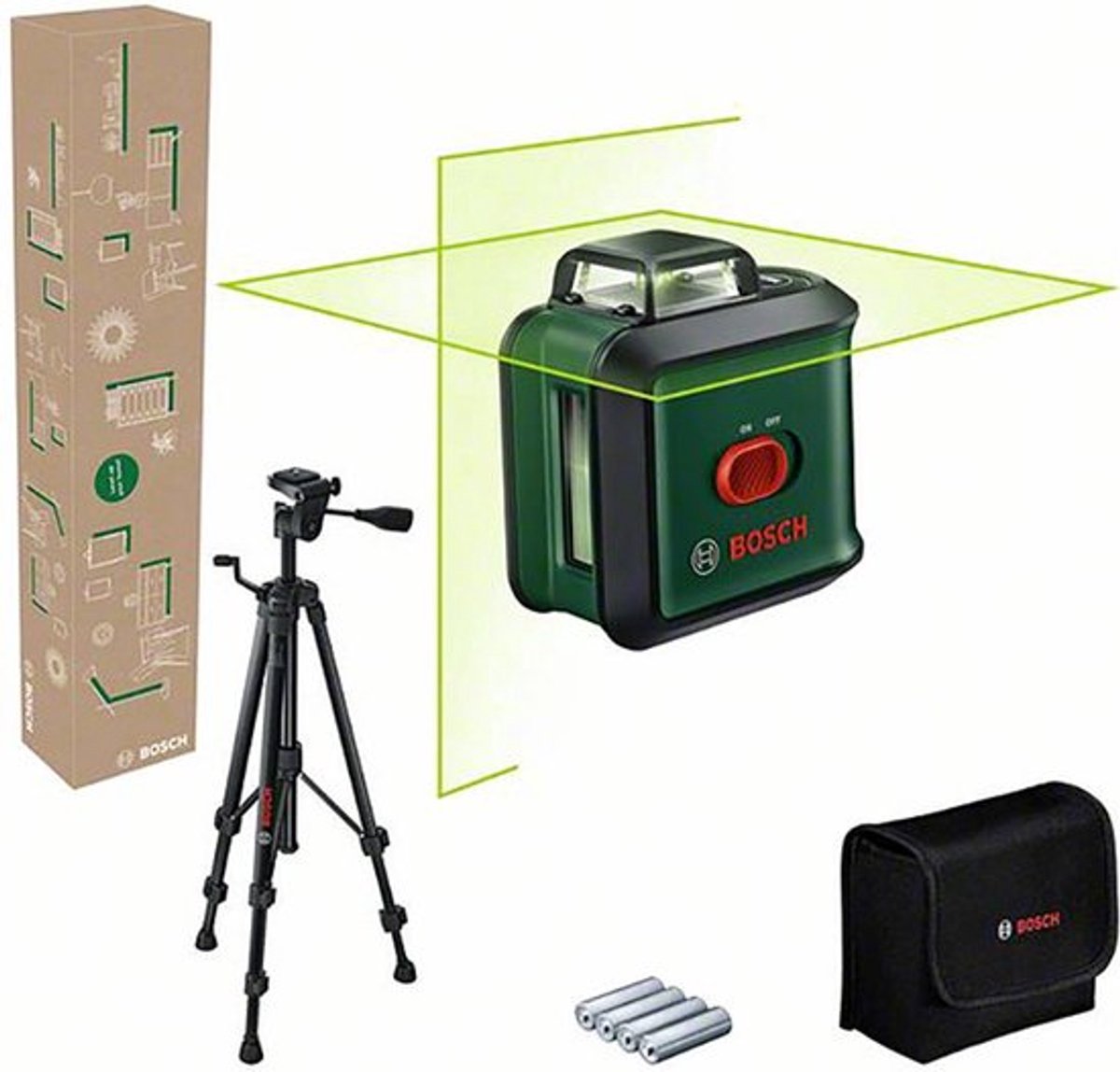 Juego Bosch universallevel 360 - Láser de líneas cruzadas de 360° - Incluye trípode - Maletín de almacenamiento - Pilas
