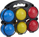Eddy Toys gioco jeu de boules 7 pezzi - bocce di plastica per bambini dai 3 anni - con supporto per il trasporto e palla bersaglio - giochi da esterno per spiaggia giardino parco - rosso giallo blu