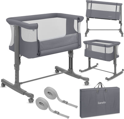Lionelo aurora 3in1 co-sleeper - lettino fino a 9 kg - lettino pieghevole - 4 ruote con freni - lettino da campeggio - altezza regolabile - rete traspirante - inclusa borsa per il trasporto del materasso - rivestimento sfoderabile