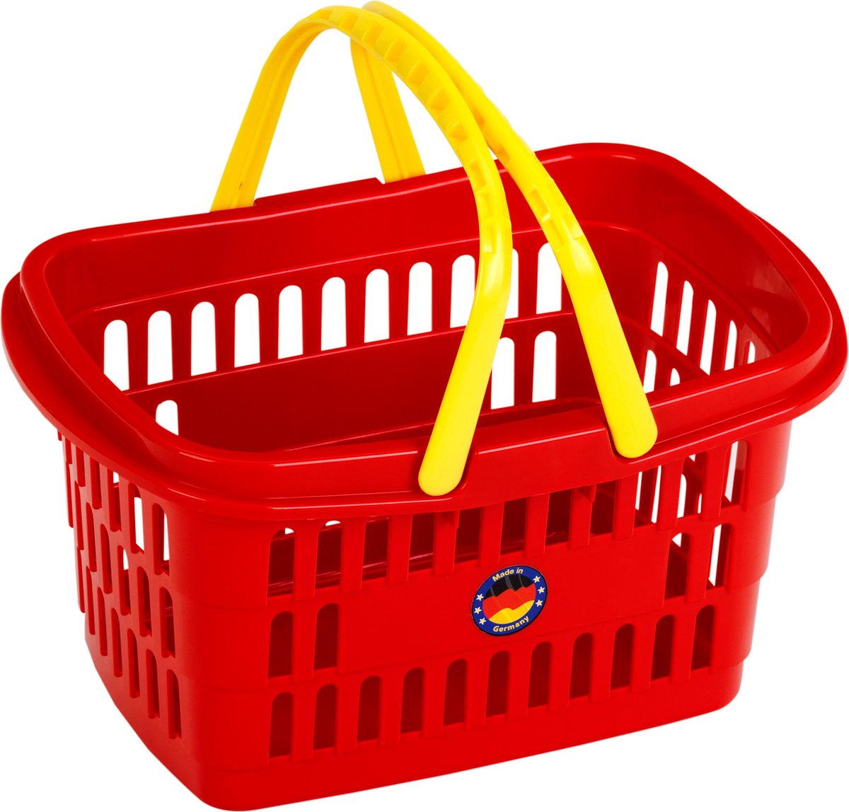 Cesta de la compra Klein Toys - 26,5x17,5x14 cm - plástico de alta calidad - incl. prácticas asas con bordes redondeados - rojo amarillo