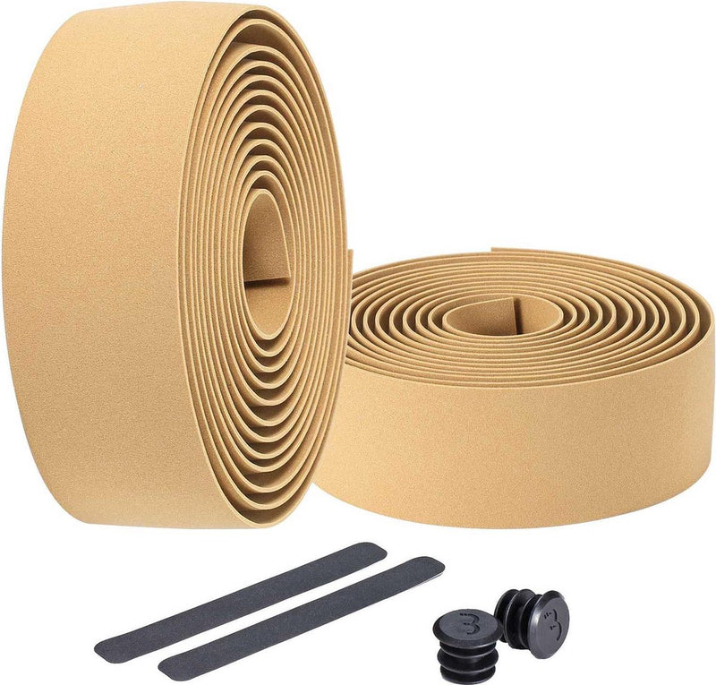 Nastro manubrio ciclismo Bbb bici da corsa - nastro manubrio autoadesivo con materiale elasticizzato - antiscivolo - lunghezza: 200 cm - spessore: 2 mm - compresi tappi manubrio - marrone oro - nastro da corsa bht-01