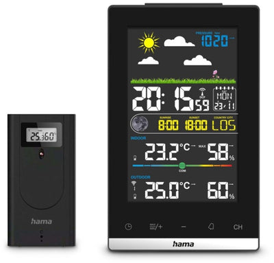 Hama wetterstation jamaika, con außensensor, funk, wecker, raumklima, schwarz 00222239 estación meteorológica inalámbrica cantidad s