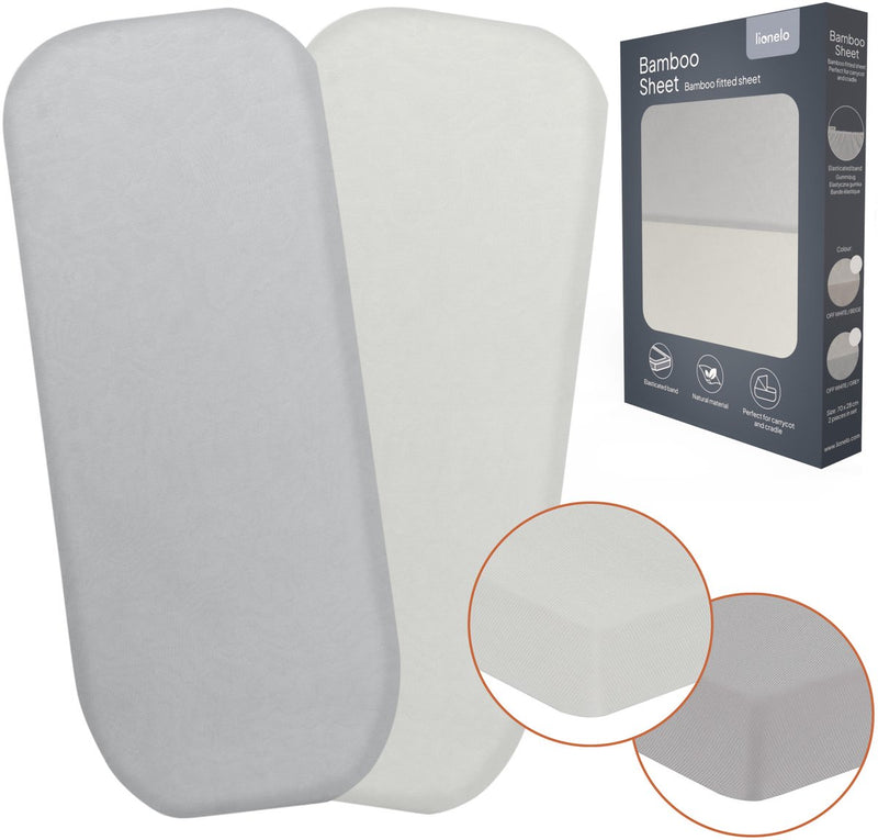Lionelo set lenzuola in bambù da 2 lenzuola con angoli 70x28 cm per lettino da viaggio - lenzuola per lettino - viscosa di bambù, con morbido elastico e traspirante - adatto per materassi fino a 10 cm - ecologico
