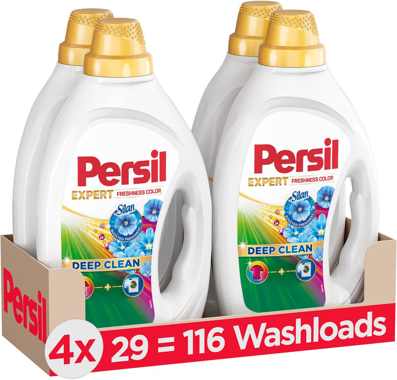 Persil gel expert color frescura de silan - detergente líquido - mejor frescura - potente quitamanchas - frescura higiénica - paquete económico - 4 x 29 lavados