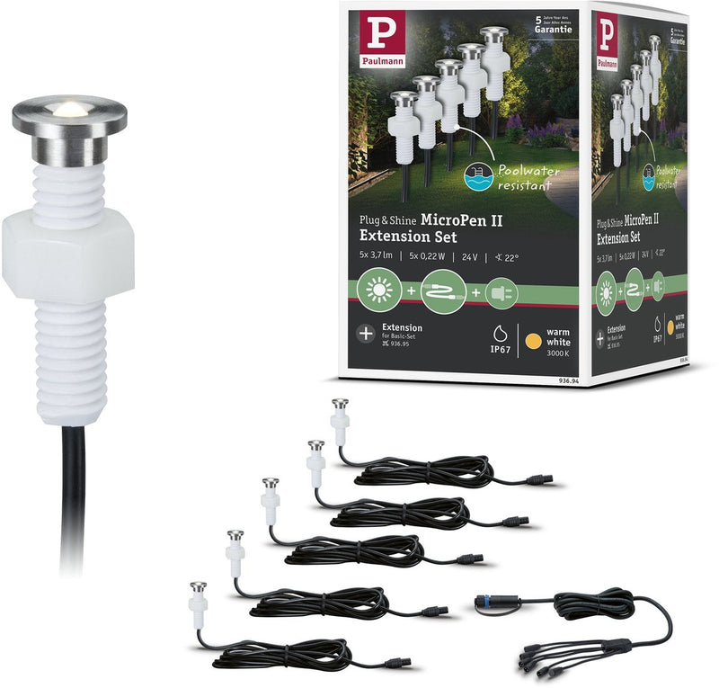 Paulmann Plug Shine Lámpara LED empotrable en el suelo Micropen II Expansion Set IP67 3000K 5x0,2W Plata