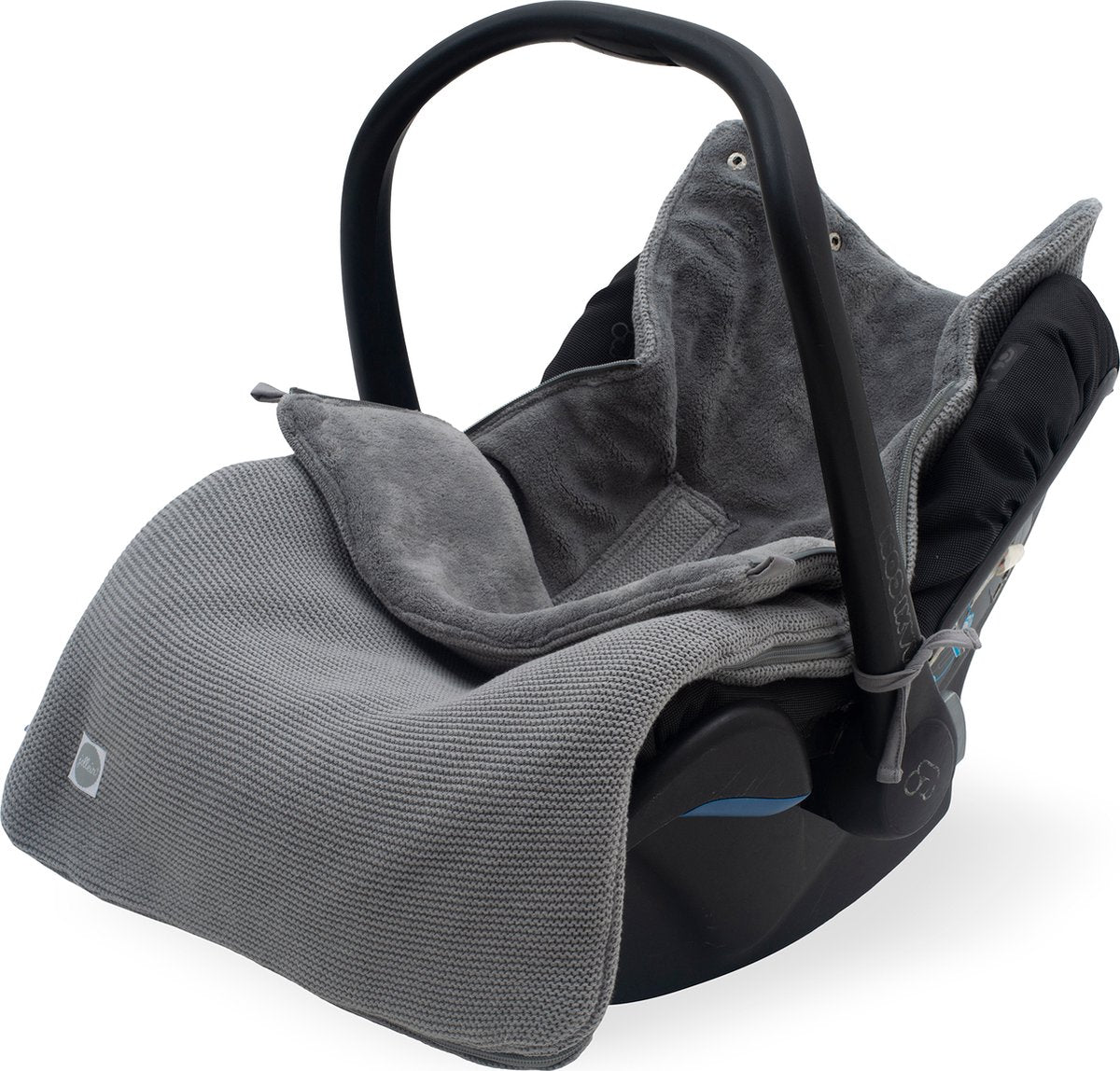 Jollein - voetenzak voor autostoel kinderwagen (stone grey) - basic knit - katoen - polyester - footmuff kinderwagen of autostoel - 42x82cm