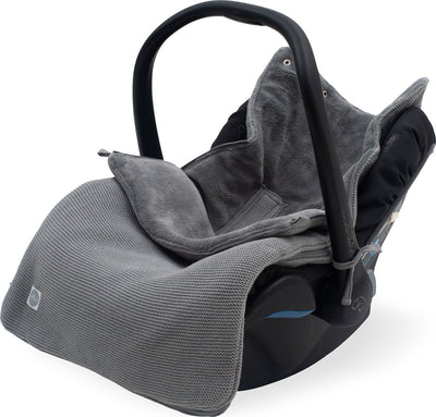 Jollein - voetenzak voor autostoel kinderwagen (stone grey) - basic knit - katoen - polyester - footmuff kinderwagen of autostoel - 42x82cm