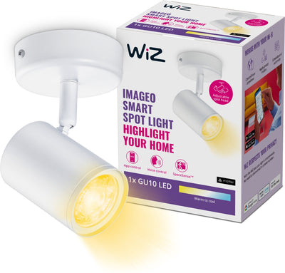 Lámpara de techo Wiz imageo - foco de superficie - 1 foco - luz blanca cálida a fría - iluminación LED inteligente - casquillo gu10 - 1x 5w - blanco - wi-fi