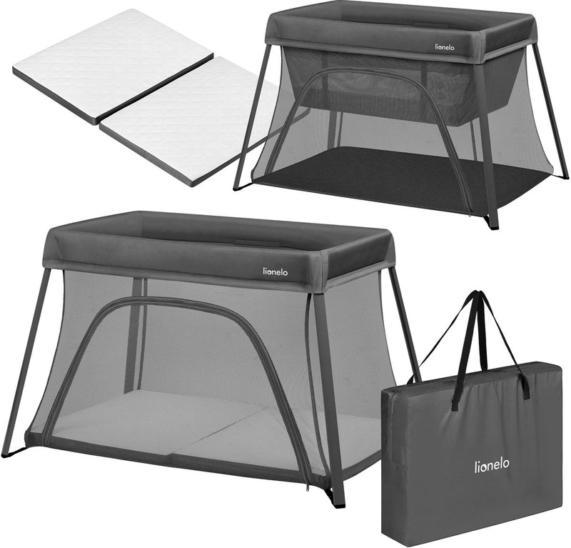 Lionelo alice - Lettino, box e lettino da viaggio 3 in 1 - lettino da campeggio - materasso con schiuma T25 - 2 posizioni di altezza - leggero (5,5 kg) - pieghevole compatto - cerniera - inclusa borsa per il trasporto - rivestimento sfoderabile e lavabile
