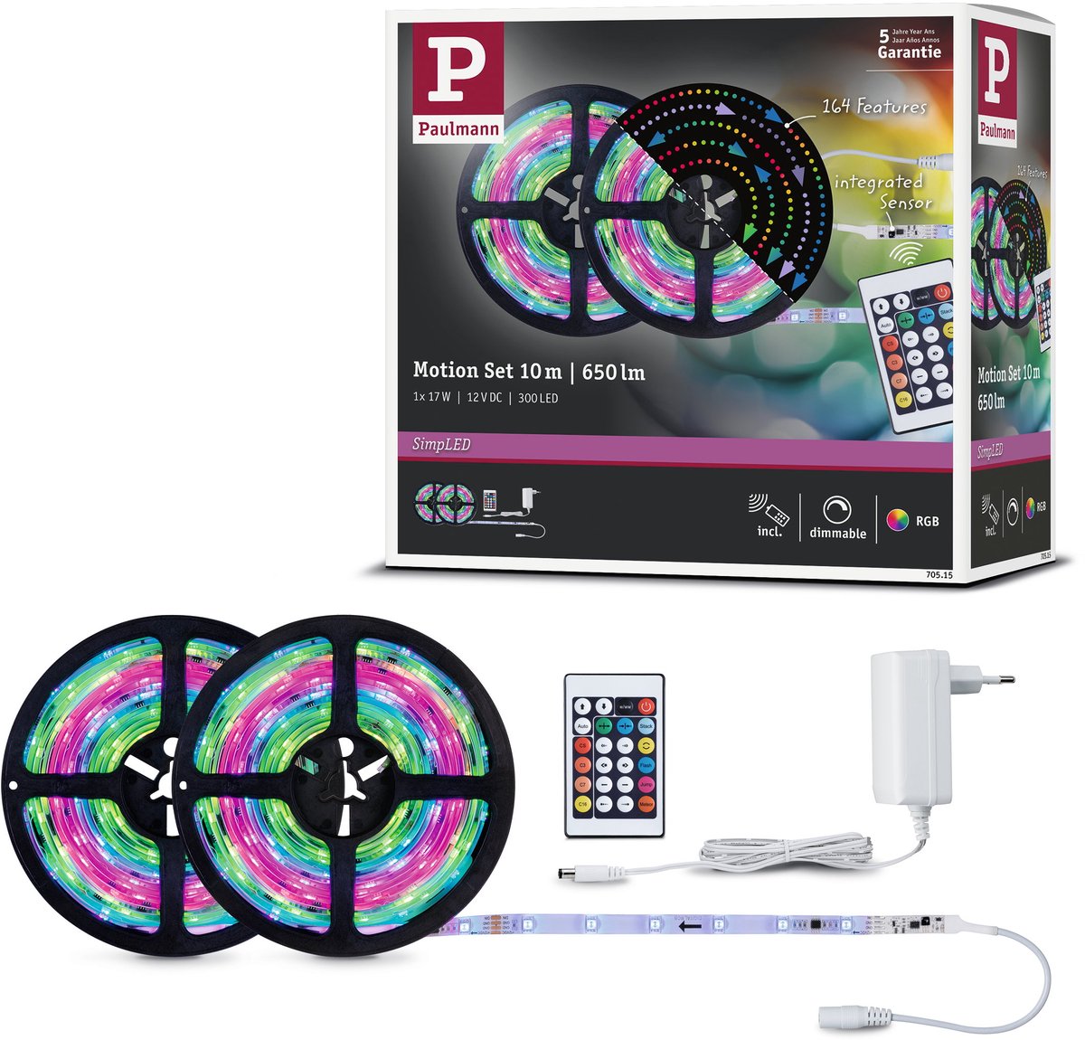 Paulmann simpled led strip 10 meter rgb motion - plug play set - 17w - 12v - wit - kunststof