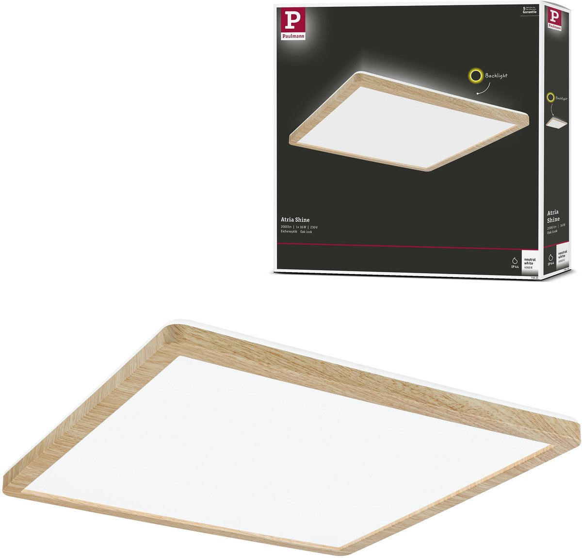 Paulmann Panel LED atria brillo retroiluminación ip44 angular 293x293 mm 16w 1600lm 3000k aspecto madera