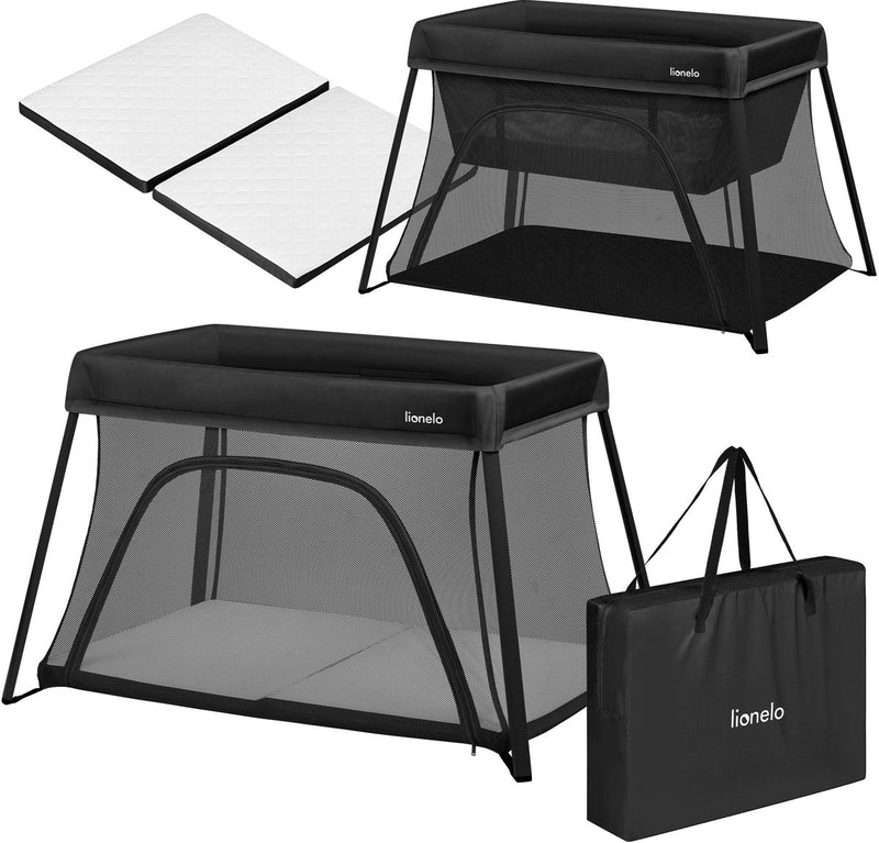 Lionelo alice - Lettino, box e lettino da viaggio 3 in 1 - lettino da campeggio - materasso con schiuma T25 - 2 posizioni di altezza - leggero (5,5 kg) - pieghevole compatto - cerniera - inclusa borsa per il trasporto - rivestimento sfoderabile e lavabile