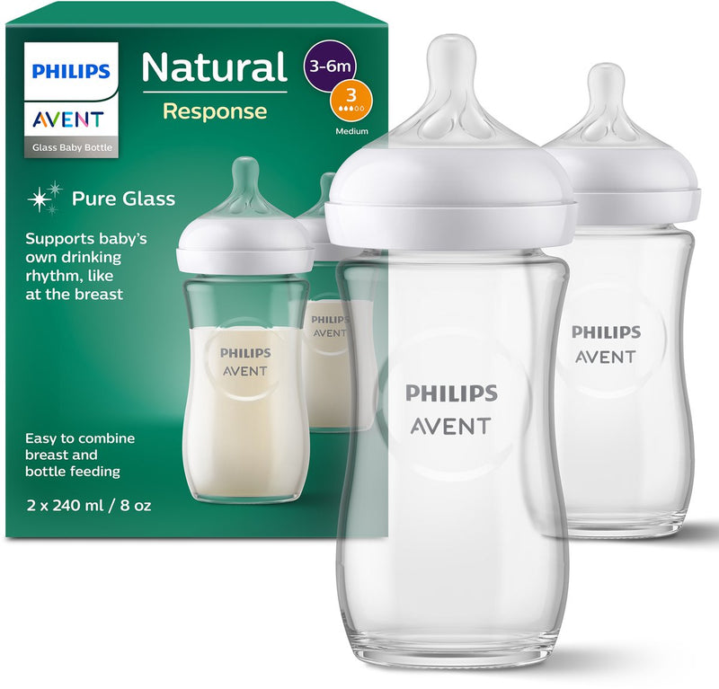 Philips avent natural response glazen babyflessen 240 ml – flow 3- 2 flessen - scy933 02
