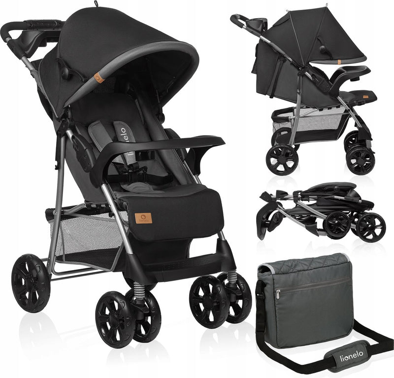 Silla de paseo y cochecito Lionelo emma plus - ligero y duradero - respaldo regulable hasta la posición tumbada - toldo xxl con ventana - cesta grande - organizador y bolsa - amortiguadores - cinturón de 5 puntos - hasta 15 kg - plegable de forma compacta