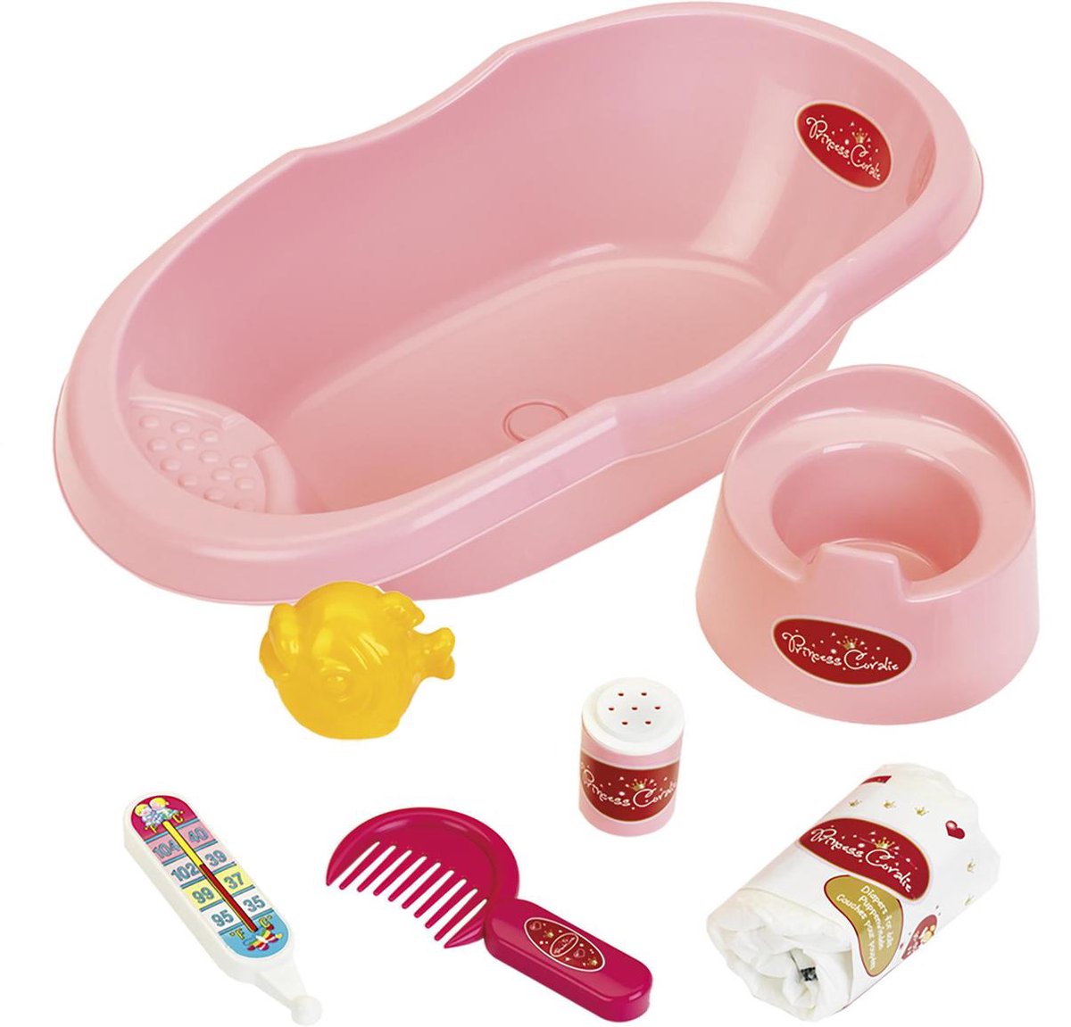 Klein toys cuidado de muñecas princess baby coralie - baño para muñecas 41cm - incluye accesorios - con macetero - rosa