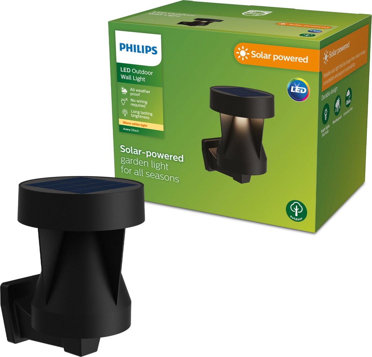 Lampada da parete Philips LED Philips Avery - lampada solare da esterno - luce bianca calda; 2700k - black - solar energy