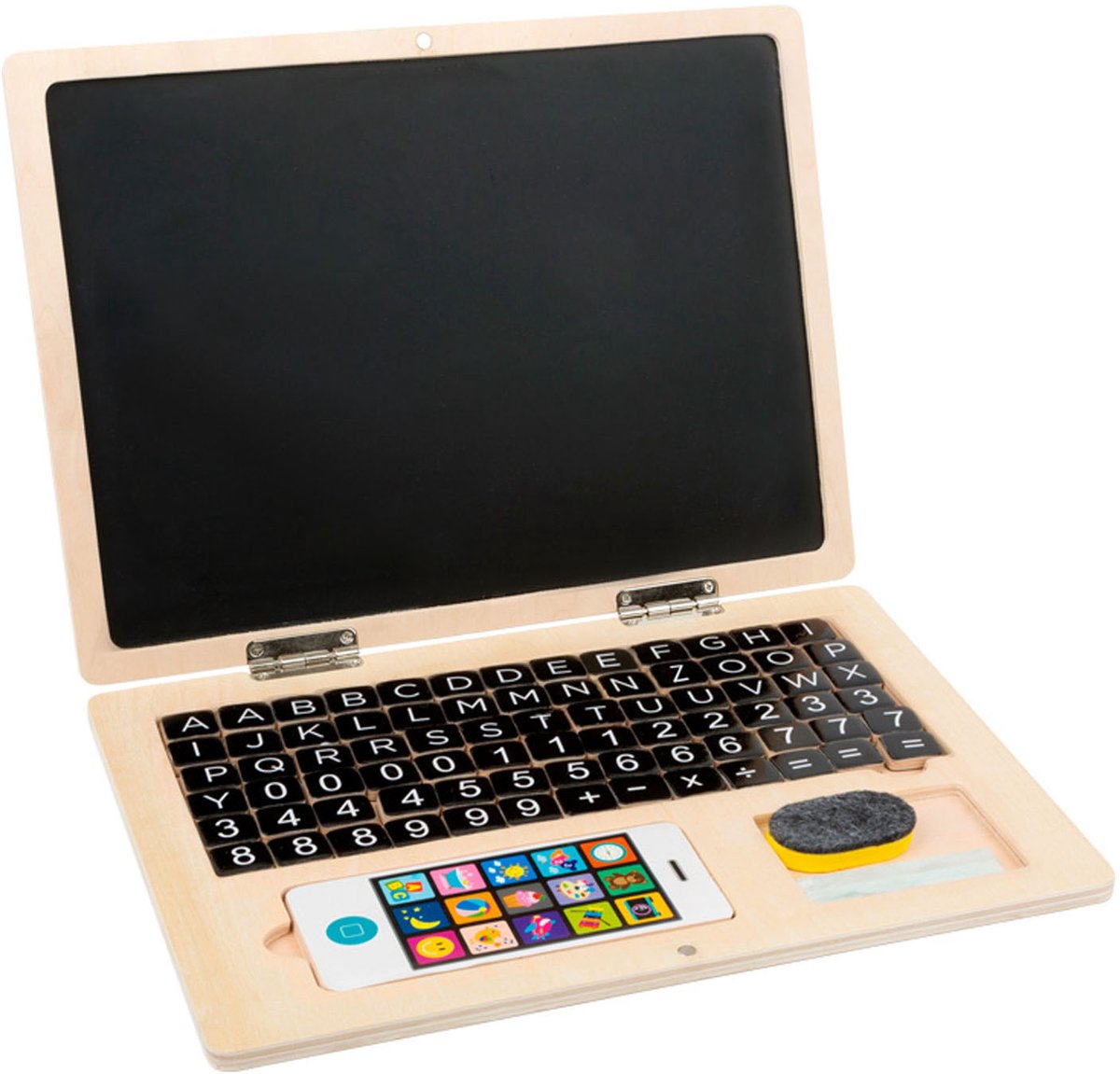 Laptop in legno a piedi piccoli con scheda magnetica