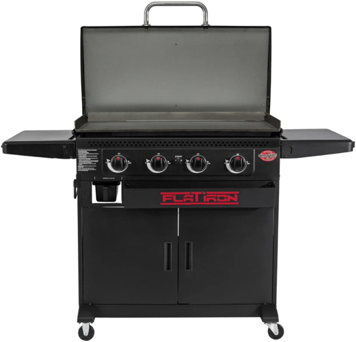 Plancha a gas in ferro piatto con 4 fuochi e coperchio - Fry top a gas con mobile - Fry top grande in acciaio con rivestimento in porcellana - per 6-8 persone
