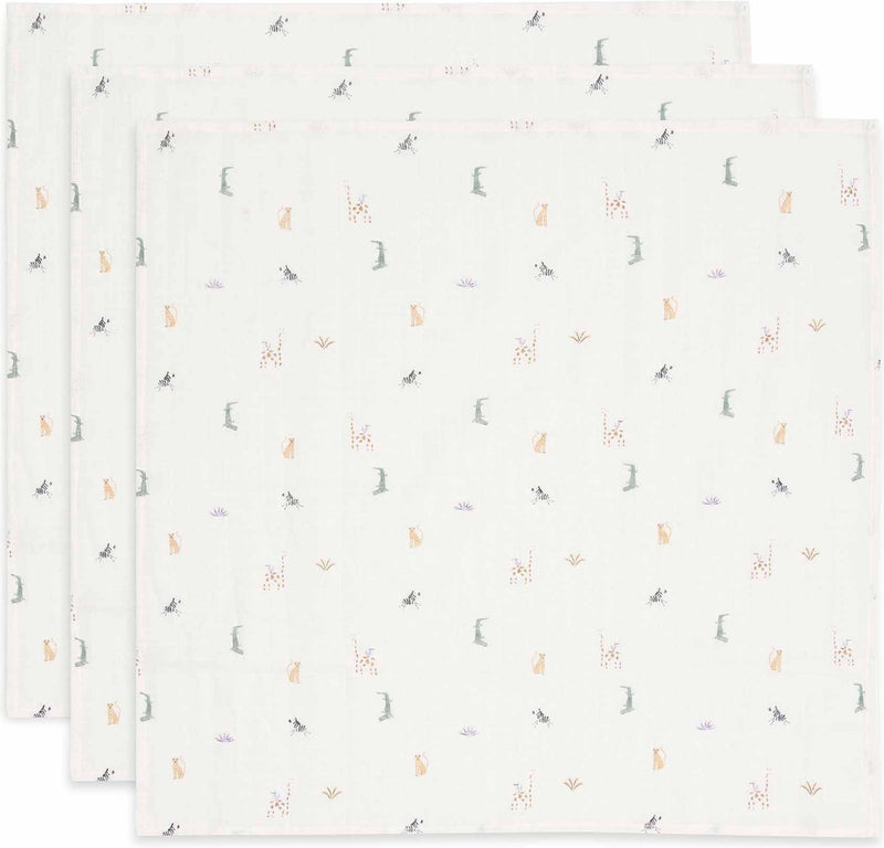 Jollein - panno idrofilo piccolo 70x70 cm - panni ruttino - cotone morbido - 3 pezzi - Jungle Jambo