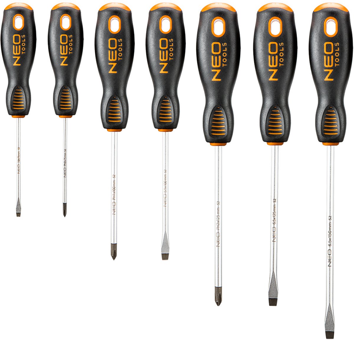 Serie Neo - set di cacciaviti - testa piatta e a croce - 7 pezzi - punta magnetica - acciaio s2 resistente