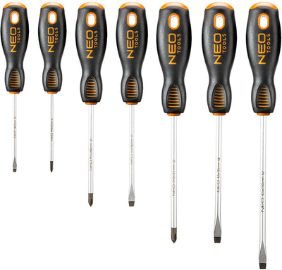 Serie Neo - set di cacciaviti - testa piatta e a croce - 7 pezzi - punta magnetica - acciaio s2 resistente