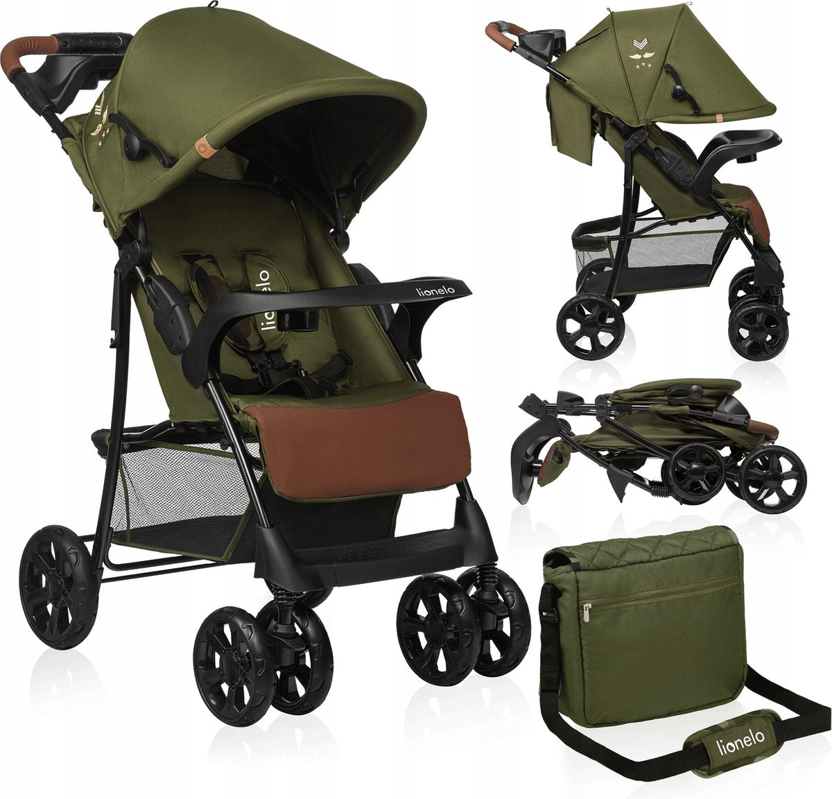 Lionelo emma plus buggy en kinderwagen - licht en duurzaam - verstelbare rugleuning tot ligstand - xxl luifel met venster - grote mand - organizer en tas - schokdempers - 5-punts gordel - tot 15 kg - compact inklapbaar