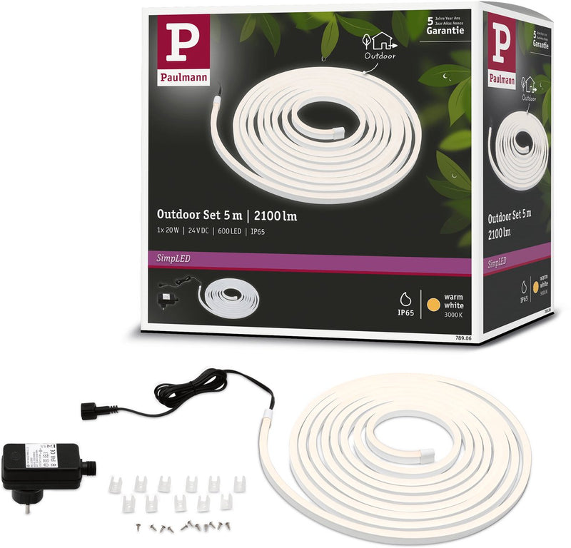 Tira LED Paulmann simpled exterior 5 metros blanco cálido - set plug play - 20w - 24v - blanco - plástico
