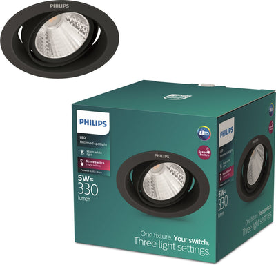 Philips Foco empotrable LED Philips Pomeron - interruptor de escena - 5w - luz blanca cálida - negro