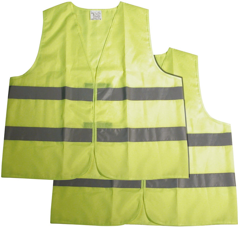 Gilet di sicurezza Carpoint senior giallo - 2 pezzi - obbligatorio in molti paesi europei - da utilizzare in caso di emergenza - altamente visibile - anche per camminare, fare jogging o andare in bicicletta - per persone da 172 a 184 cm