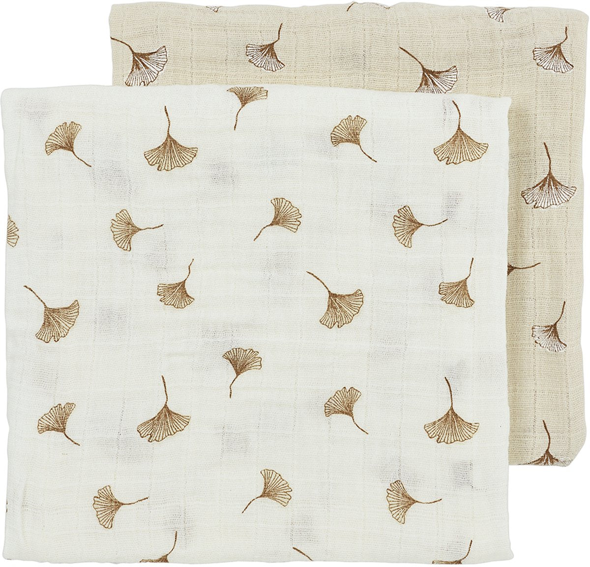 Meyco baby ginkgo pre-washed hydrofiele doeken - 2-pack - pre-washed hydrofiel - offwhite soft sand - 70x70cm